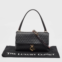 Pre Owned Carolina Herrera Black Embossed Leather Medium Camelot Bag 