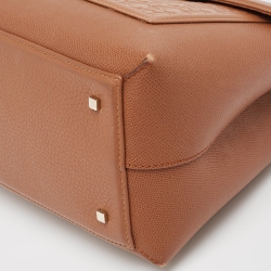Carolina Herrera Brown Monogram Embossed Leather Push Lock Top Handle Bag