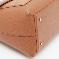 Carolina Herrera Brown Monogram Embossed Leather Push Lock Top Handle Bag