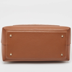 Carolina Herrera Brown Monogram Embossed Leather Push Lock Top Handle Bag
