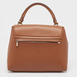 Carolina Herrera Brown Monogram Embossed Leather Push Lock Top Handle Bag