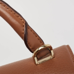 Carolina Herrera Brown Monogram Embossed Leather Push Lock Top Handle Bag