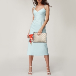 Pre Owned Carolina Herrera Brown/Beige Monogram Canvas Continental Zip Pouch with Scarf