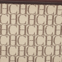Pre Owned Carolina Herrera Brown/Beige Monogram Canvas Continental Zip Pouch with Scarf