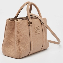 Carolina Herrera Beige Leather Double Zip Matteo Tote