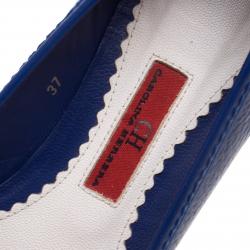 Pre Owned Carolina Herrera Blue Leather Bow Ballet Flats Size 37