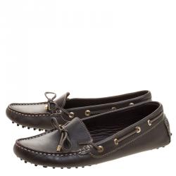 Pre Owned Carolina Herrera Brown Leather Bow Loafers Size 39