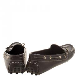 Pre Owned Carolina Herrera Brown Leather Bow Loafers Size 39