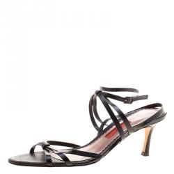 Carolina Herrera Black Pebbled Leather Strappy Slingback Sandals Size 39