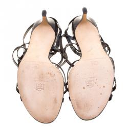Carolina Herrera Black Pebbled Leather Strappy Slingback Sandals Size 39