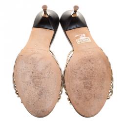 Pre Owned Carolina Herrera Metallic Gold and Silver Cord Leather Bow Slides Size 39