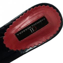 Pre Owned Carolina Herrera Beige/Navy Blue Suede and Leather Mules Size 37