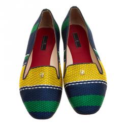 Pre Owned Carolina Herrera Multicolor Woven Tweed Ballet Flats Size 39