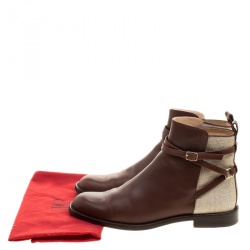 Pre Owned حذاء بوت كارولينا هيريرا كانفاس وجلد بيج/بني مقاس 38