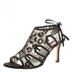 Pre Owned Carolina Herrera Black Lace Sandals Size 38