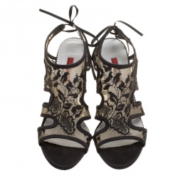 Pre Owned Carolina Herrera Black Lace Sandals Size 38