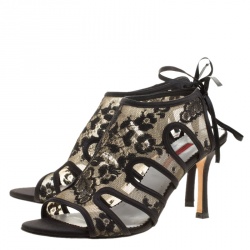 Pre Owned Carolina Herrera Black Lace Sandals Size 38