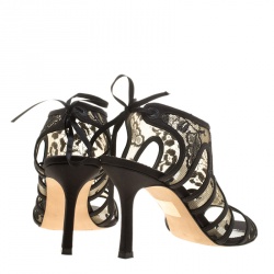 Pre Owned Carolina Herrera Black Lace Sandals Size 38