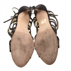 Pre Owned Carolina Herrera Black Lace Sandals Size 38