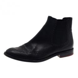 Pre Owned Carolina Herrera Black Leather Brogue Ankle Boots Size 37