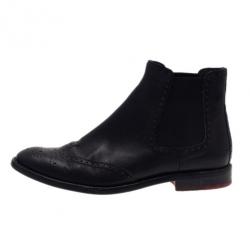 Pre Owned Carolina Herrera Black Leather Brogue Ankle Boots Size 37