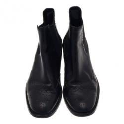 Pre Owned Carolina Herrera Black Leather Brogue Ankle Boots Size 37