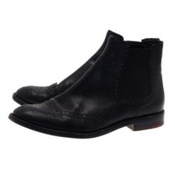 Pre Owned Carolina Herrera Black Leather Brogue Ankle Boots Size 37