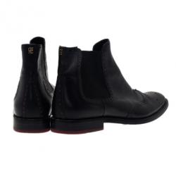 Pre Owned Carolina Herrera Black Leather Brogue Ankle Boots Size 37