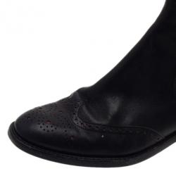 Pre Owned Carolina Herrera Black Leather Brogue Ankle Boots Size 37