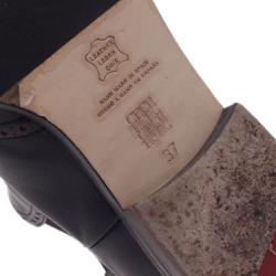 Pre Owned Carolina Herrera Black Leather Brogue Ankle Boots Size 37