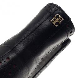 Pre Owned Carolina Herrera Black Leather Brogue Ankle Boots Size 37