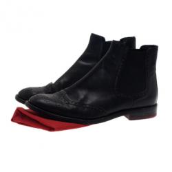 Pre Owned Carolina Herrera Black Leather Brogue Ankle Boots Size 37