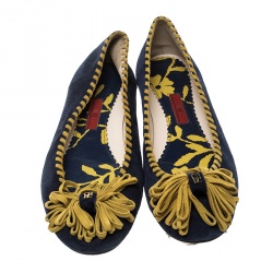 Pre Owned Carolina Herrera Two Tone Suede Whip Stitch Trim Ballet Flats Size 40