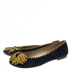 Pre Owned Carolina Herrera Two Tone Suede Whip Stitch Trim Ballet Flats Size 40