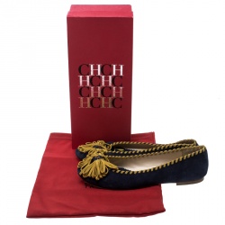 Pre Owned Carolina Herrera Two Tone Suede Whip Stitch Trim Ballet Flats Size 40