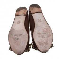 Pre Owned Carolina Herrera Brown Leather Bow Ballet Flats Size 37