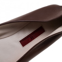 Pre Owned Carolina Herrera Brown Leather Bow Ballet Flats Size 37