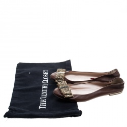 Pre Owned Carolina Herrera Brown Leather Bow Ballet Flats Size 37