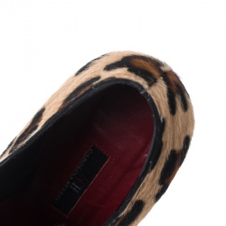 Pre Owned Carolina Herrera Leopard Print Calf Hair Cut Out Lace Up Booties Size 36