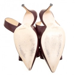Pre Owned Carolina Herrera Burgundy Leather Bow Detail Pointed Toe Slingback Sandals Size 40