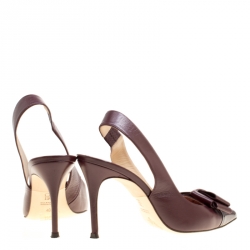 Pre Owned Carolina Herrera Burgundy Leather Bow Detail Pointed Toe Slingback Sandals Size 40