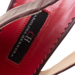 Pre Owned Carolina Herrera Burgundy Leather Bow Detail Pointed Toe Slingback Sandals Size 40