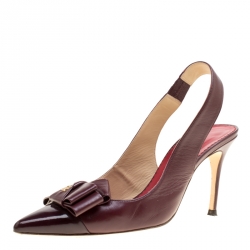 Pre Owned Carolina Herrera Burgundy Leather Bow Detail Pointed Toe Slingback Sandals Size 40