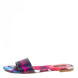 Carolina Herrera Multicolor Floral Printed Satin Flat Slides Size 39