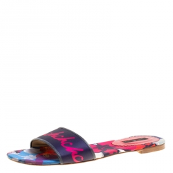 Carolina Herrera Multicolor Floral Printed Satin Flat Slides Size 39