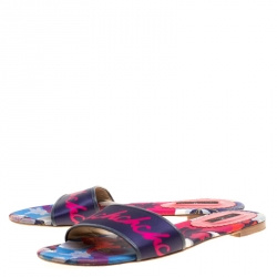 Carolina Herrera Multicolor Floral Printed Satin Flat Slides Size 39