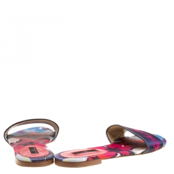Carolina Herrera Multicolor Floral Printed Satin Flat Slides Size 39