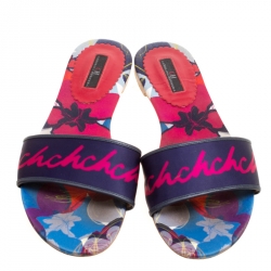 Carolina Herrera Multicolor Floral Printed Satin Flat Slides Size 39