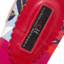 Carolina Herrera Multicolor Floral Printed Satin Flat Slides Size 39
