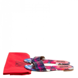 Carolina Herrera Multicolor Floral Printed Satin Flat Slides Size 39